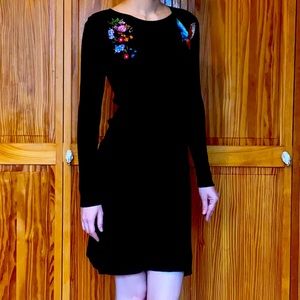 bebe Embroidered Black Sweater Dress